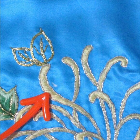 Vintage Silver Osmanthus Silk Embroidered Maxi Robe Light Blue M -Small Flaws- - Picture 12 of 12
